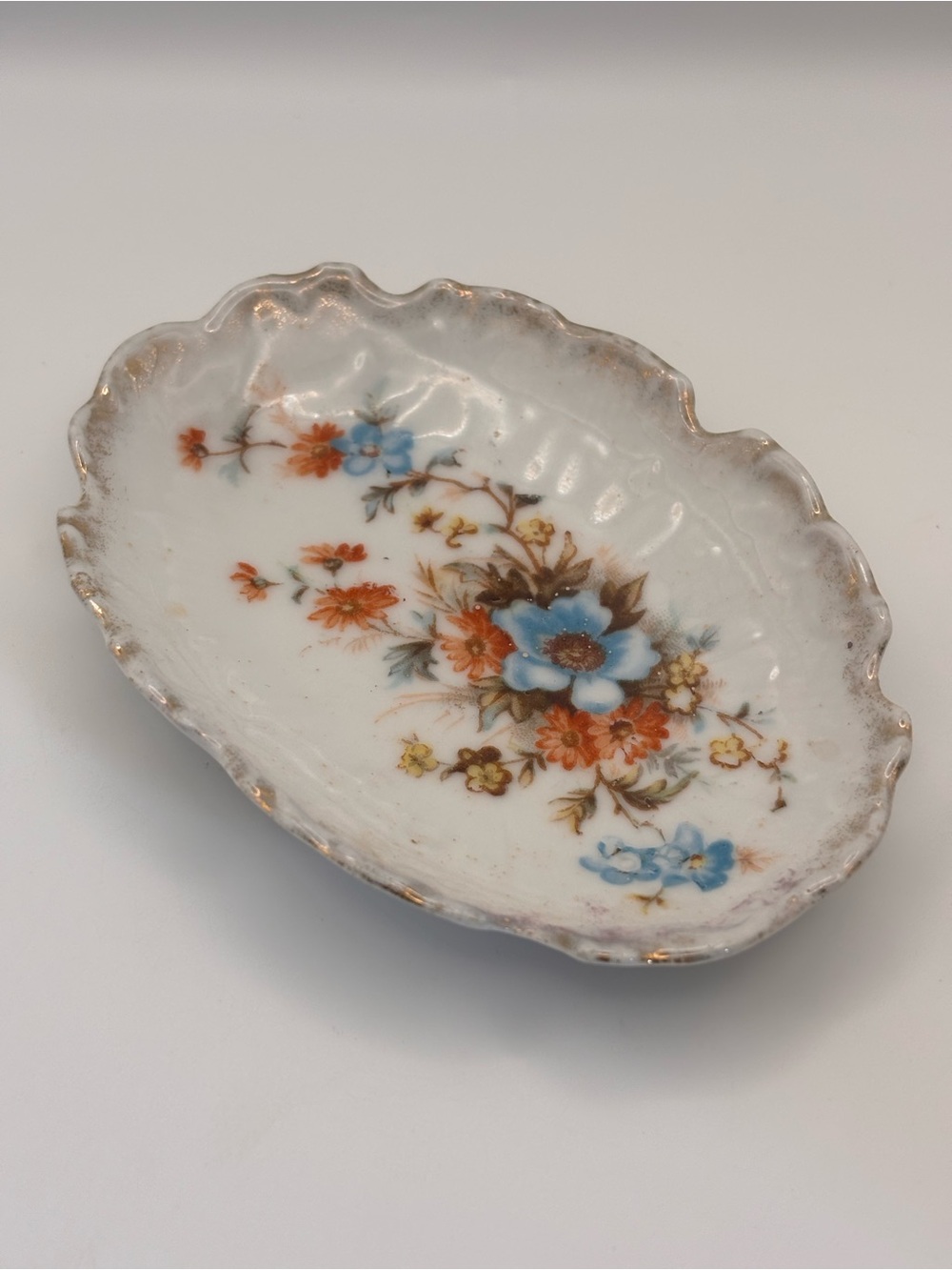 Antique Porcelain Floral Trinket or Jewelry Dish, Victorian-Style Soap Dish
